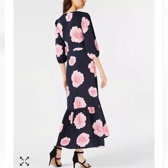 Bar III Floral Print Flounce Wrap Dress Maxi Length Size M - Picture 2 of 13
